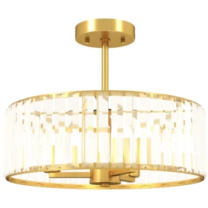 Plafondlamp, kroonluchter design, kristallen scherm, 3 gloeilampen, metaal, goudkleurig 1