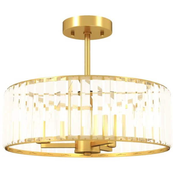 Plafondlamp, kroonluchter design, kristallen scherm, 3 gloeilampen, metaal, goudkleurig 1