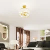 Plafondlamp, kroonluchter design, kristallen scherm, 3 gloeilampen, metaal, goudkleurig 10