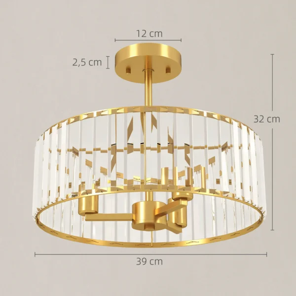 Plafondlamp, kroonluchter design, kristallen scherm, 3 gloeilampen, metaal, goudkleurig 4