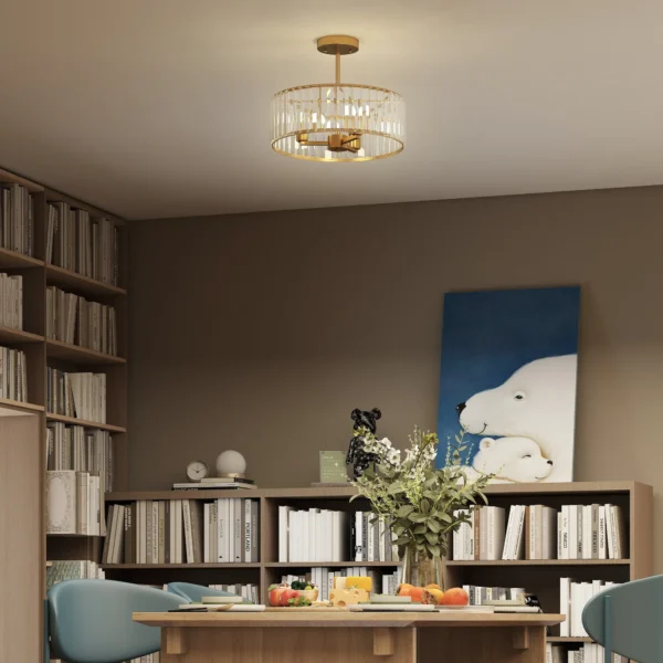 Plafondlamp, kroonluchter design, kristallen scherm, 3 gloeilampen, metaal, goudkleurig 8