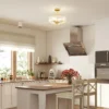 Plafondlamp, kroonluchter design, kristallen scherm, 3 gloeilampen, metaal, goudkleurig 9