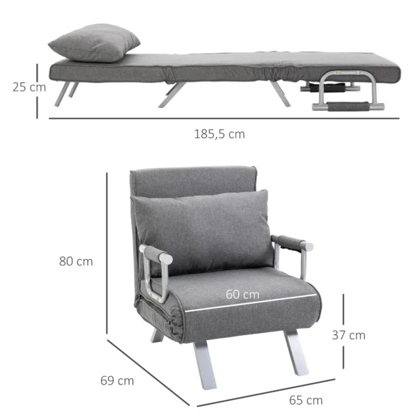 Relaxstoel ligstoel stoel, ligfunctie, logeerbed, 65 cm x 69 cm x 80 cm, grijs 4