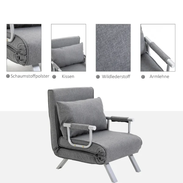 Relaxstoel ligstoel stoel, ligfunctie, logeerbed, 65 cm x 69 cm x 80 cm, grijs 7
