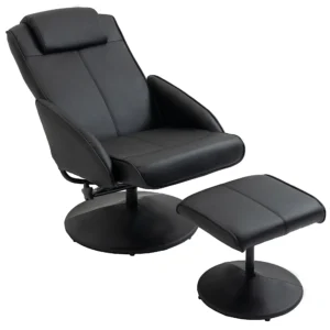 Relaxstoel met voetenbank, kunstleder bekleding, kantelbaar, ergonomisch ontwerp, zwart 1
