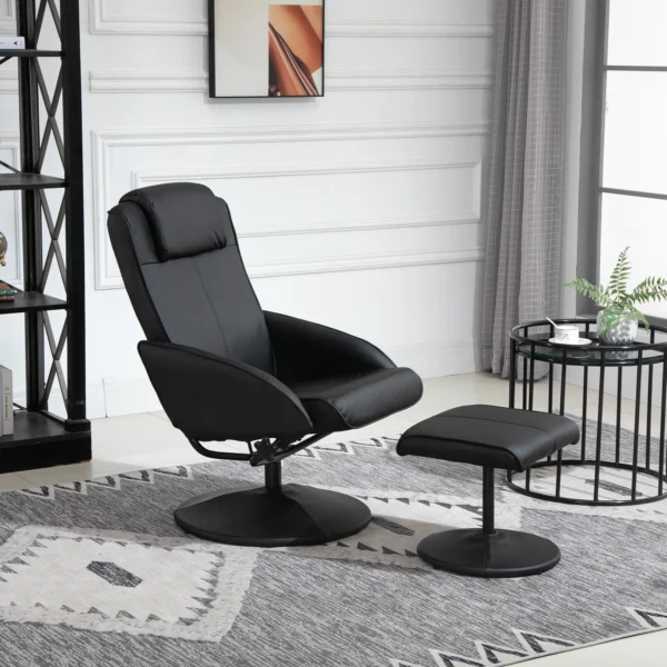 Relaxstoel met voetenbank, kunstleder bekleding, kantelbaar, ergonomisch ontwerp, zwart 8