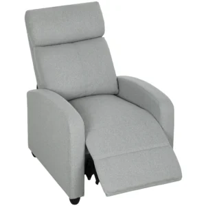 Relaxstoel, verstelbaar 135°, uitschuifbare voetensteun, gevoerde leuningen, linnen polyester, lichtgrijs 1