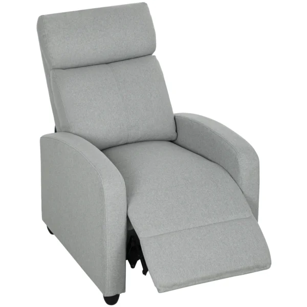 Relaxstoel, verstelbaar 135°, uitschuifbare voetensteun, gevoerde leuningen, linnen polyester, lichtgrijs 1