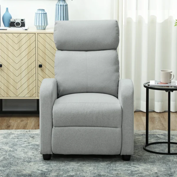 Relaxstoel, verstelbaar 135°, uitschuifbare voetensteun, gevoerde leuningen, linnen polyester, lichtgrijs 8