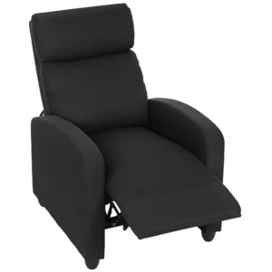 Relaxstoel, verstelbaar 135°, uitschuifbare voetensteun, gevoerde rugleuningen, linnen polyester, zwart 1