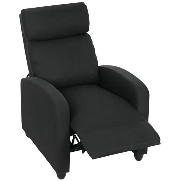 Relaxstoel, verstelbaar 135°, uitschuifbare voetensteun, gevoerde rugleuningen, linnen polyester, zwart 1