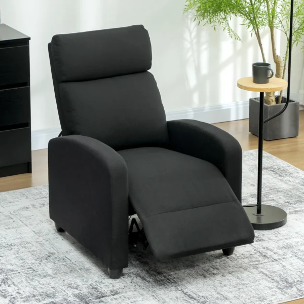 Relaxstoel, verstelbaar 135°, uitschuifbare voetensteun, gevoerde rugleuningen, linnen polyester, zwart 9