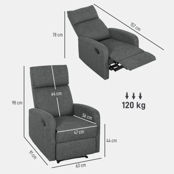 Relaxstoel, verstelbare ligstoel met aanpasbare beensteun, moderne woonkamerstoel met stoffen bekleding, grijs 4