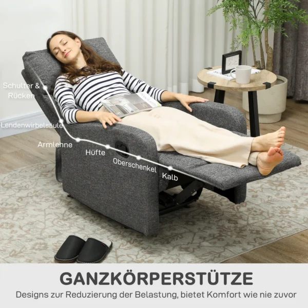Relaxstoel, verstelbare ligstoel met aanpasbare beensteun, moderne woonkamerstoel met stoffen bekleding, grijs 7