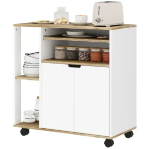 Rolwagen voor de keuken met opbergruimte, kast, verstelbare planken, voor keuken, woonkamer, eetkamer, wit 1