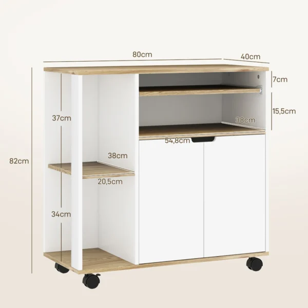 Rolwagen voor de keuken met opbergruimte, kast, verstelbare planken, voor keuken, woonkamer, eetkamer, wit 4