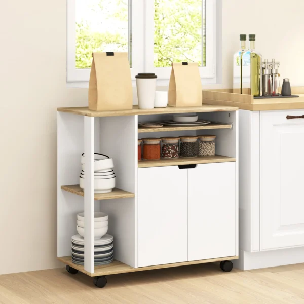 Rolwagen voor de keuken met opbergruimte, kast, verstelbare planken, voor keuken, woonkamer, eetkamer, wit 9