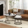 Salontafels in set van 2, marmerlook, spaanplaat, metaal, ronde koffietafels voor woonkamer, stapelbaar, wit 10
