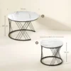 Salontafels in set van 2, marmerlook, spaanplaat, metaal, ronde koffietafels voor woonkamer, stapelbaar, wit 4