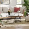Salontafels in set van 2, marmerlook, spaanplaat, metaal, ronde koffietafels voor woonkamer, stapelbaar, wit 9