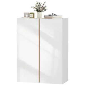Schoenenkast met soft close functie, 6 traps ontwerp zonder handgrepen, geschikt voor maximaal 18 paar, voor hal, entree, hout, wit 1