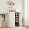 Schoenenkast met soft close functie, 6 traps ontwerp zonder handgrepen, geschikt voor maximaal 18 paar, voor hal, entree, hout, wit 2