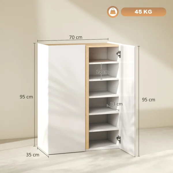Schoenenkast met soft close functie, 6 traps ontwerp zonder handgrepen, geschikt voor maximaal 18 paar, voor hal, entree, hout, wit 4