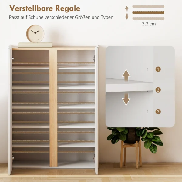 Schoenenkast met soft close functie, 6 traps ontwerp zonder handgrepen, geschikt voor maximaal 18 paar, voor hal, entree, hout, wit 6