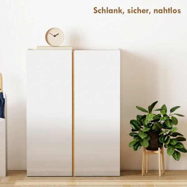 Schoenenkast met soft close functie, 6 traps ontwerp zonder handgrepen, geschikt voor maximaal 18 paar, voor hal, entree, hout, wit 8