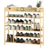 Schoenenrek, schoenenstandaard met 6 niveaus, lade van bamboe, voor max. 18 paar schoenen, schoenenplank voor entree, slaapkamer, 101 x 30 x 100 cm, natuur 1