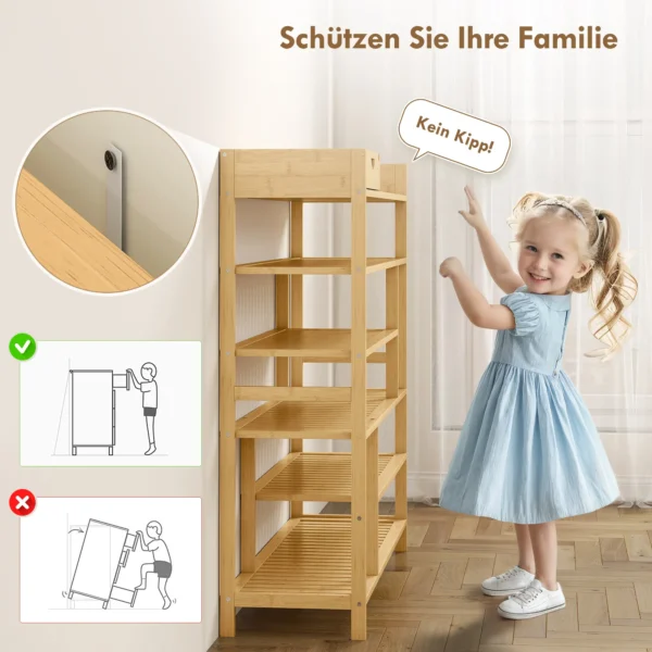Schoenenrek, schoenenstandaard met 6 niveaus, lade van bamboe, voor max. 18 paar schoenen, schoenenplank voor entree, slaapkamer, 101 x 30 x 100 cm, natuur 8