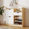 Schoenenrek voor gang, schoenenkast met kantellades, open rekken, 4 haken, voor maximaal 14 paar schoenen, wit 10