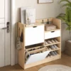 Schoenenrek voor gang, schoenenkast met kantellades, open rekken, 4 haken, voor maximaal 14 paar schoenen, wit 2