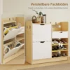 Schoenenrek voor gang, schoenenkast met kantellades, open rekken, 4 haken, voor maximaal 14 paar schoenen, wit 6
