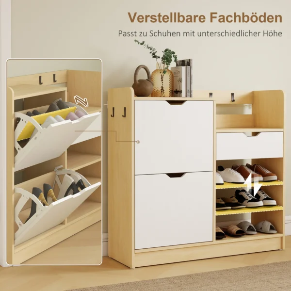 Schoenenrek voor gang, schoenenkast met kantellades, open rekken, 4 haken, voor maximaal 14 paar schoenen, wit 6