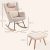 Schommelstoel met voetenbankje, zachte fleece hoes, houten poten, kussen, hoge rugleuning, schommelstoel, beige 4