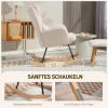 Schommelstoel met voetenbankje, zachte fleece hoes, houten poten, kussen, hoge rugleuning, schommelstoel, beige 5