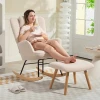 Schommelstoel met voetenbankje, zachte fleece hoes, houten poten, kussen, hoge rugleuning, schommelstoel, beige 8