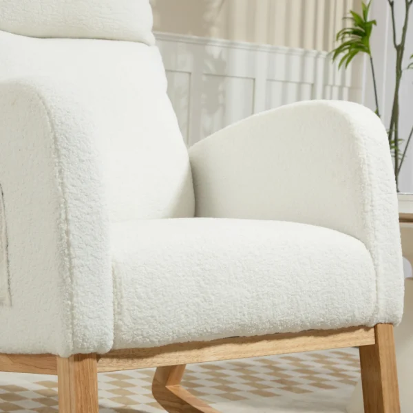 Schommelstoel, relaxfauteuil, dikke bekleding, knusse hoes, houten frame, tot 120 kg draagvermogen, crèmewit 10