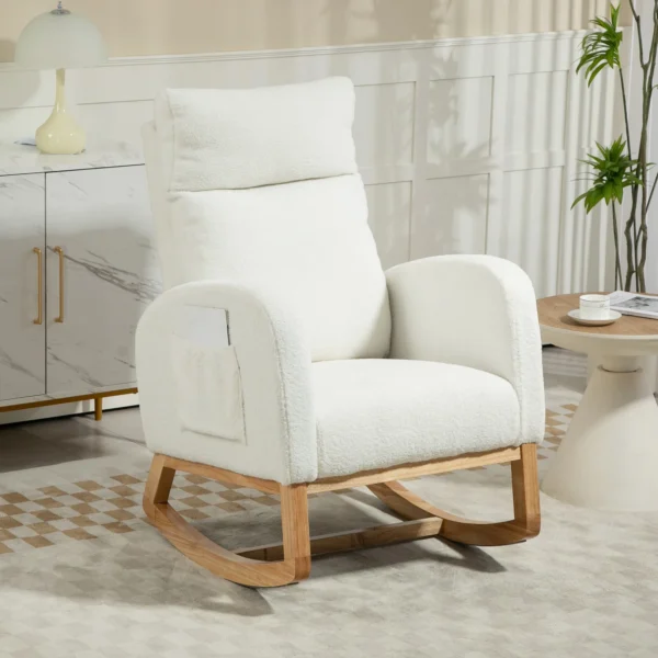Schommelstoel, relaxfauteuil, dikke bekleding, knusse hoes, houten frame, tot 120 kg draagvermogen, crèmewit 2