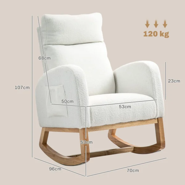 Schommelstoel, relaxfauteuil, dikke bekleding, knusse hoes, houten frame, tot 120 kg draagvermogen, crèmewit 4
