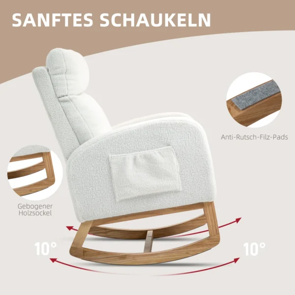 Schommelstoel, relaxfauteuil, dikke bekleding, knusse hoes, houten frame, tot 120 kg draagvermogen, crèmewit 5