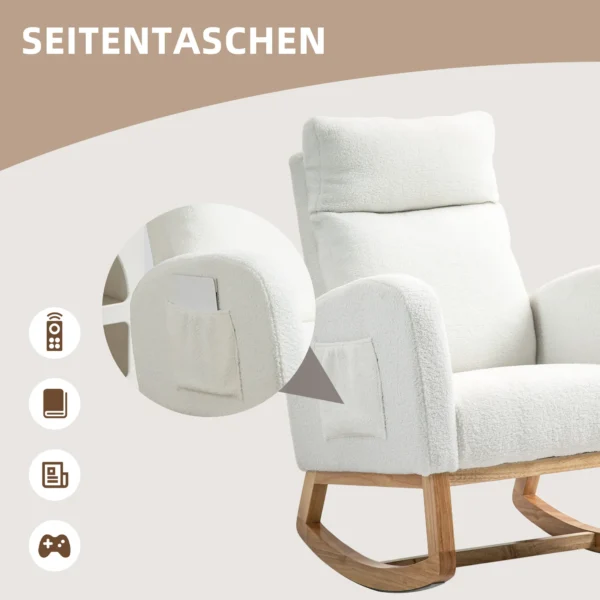 Schommelstoel, relaxfauteuil, dikke bekleding, knusse hoes, houten frame, tot 120 kg draagvermogen, crèmewit 6