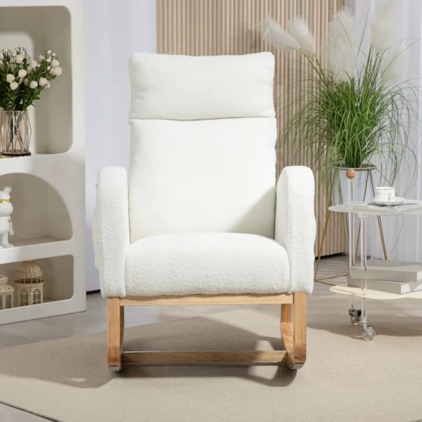 Schommelstoel, relaxfauteuil, dikke bekleding, knusse hoes, houten frame, tot 120 kg draagvermogen, crèmewit 8