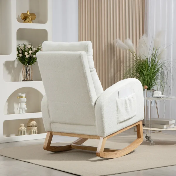 Schommelstoel, relaxfauteuil, dikke bekleding, knusse hoes, houten frame, tot 120 kg draagvermogen, crèmewit 9
