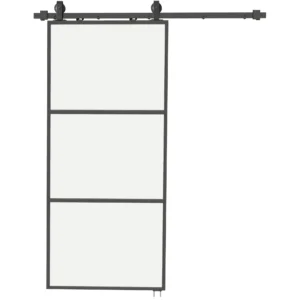 Schuifdeur met melkglas, railsysteem, montageset, soft close mechanisme, eenvoudige montage, staal, zwart 1