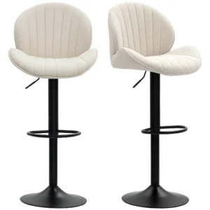 Set van 2 barkrukken in schelpvorm, rugleuning, hoogte verstelbaar en voetensteun, stalen frame, beige 1