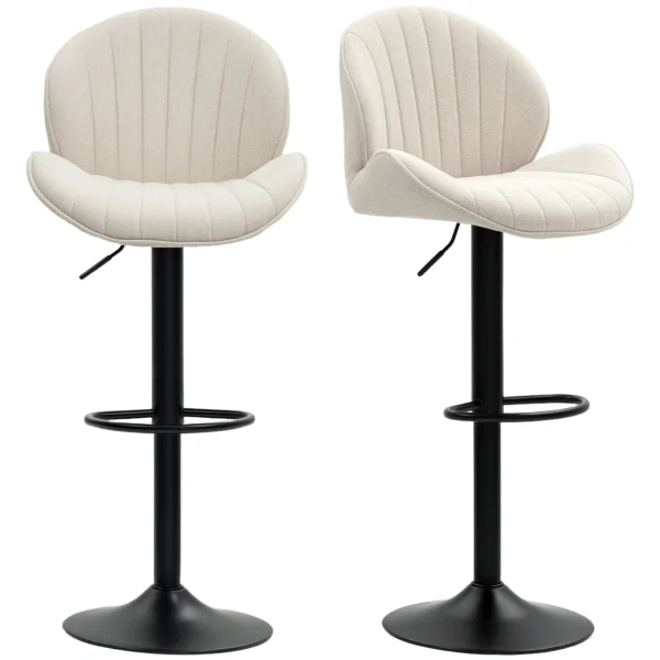 Set van 2 barkrukken in schelpvorm, rugleuning, hoogte verstelbaar en voetensteun, stalen frame, beige 1