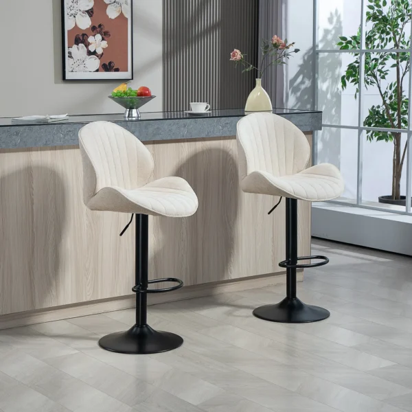 Set van 2 barkrukken in schelpvorm, rugleuning, hoogte verstelbaar en voetensteun, stalen frame, beige 2