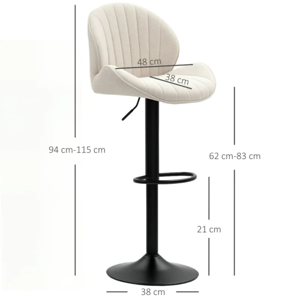 Set van 2 barkrukken in schelpvorm, rugleuning, hoogte verstelbaar en voetensteun, stalen frame, beige 4